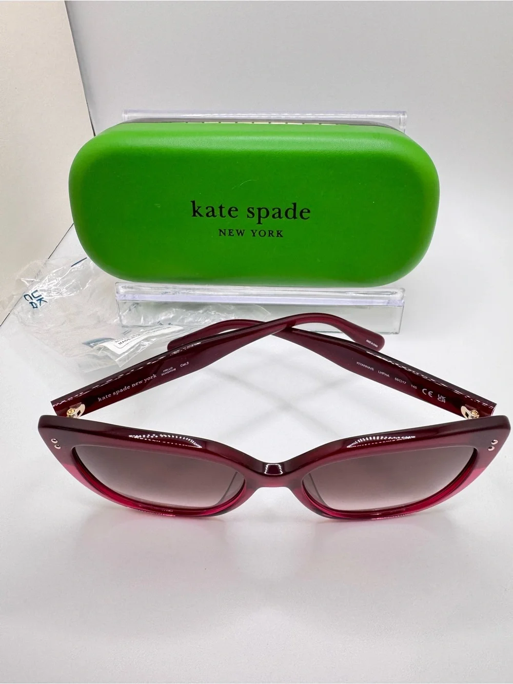 Kate Spade KIYANNA/S LHF Cat Eye Sunglasses Burgundy Crystal/Brown Gradient NWT